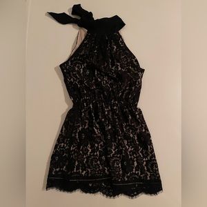 Josie black XS Cyndi Lace Halter Tie Mini Cocktail Dress